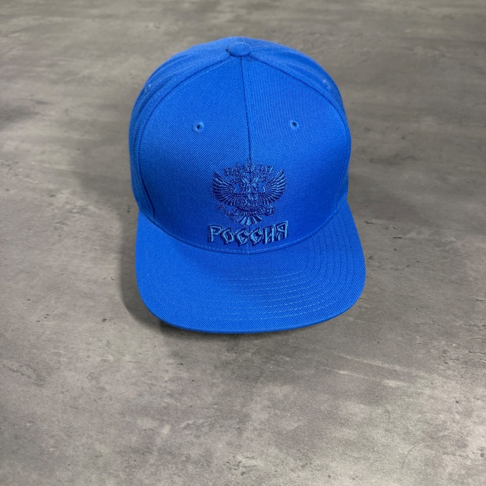 Mitchell & Ness Russia‎ Snapback Hat Blue Crest Tonal Logo Cap Wool Blend RARE